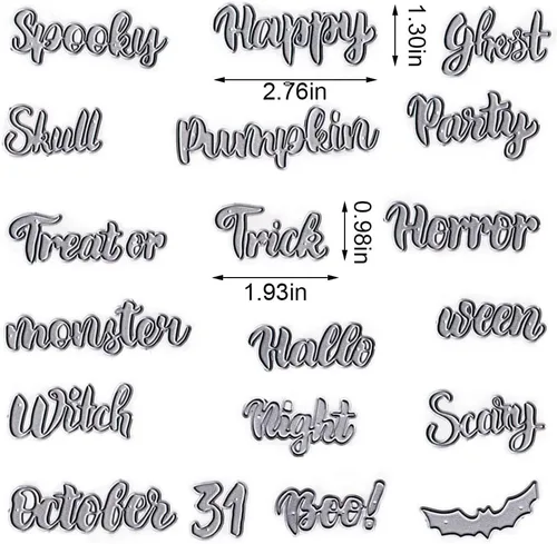 Vista 2 de Troqueles de corte de palabras de Halloween para hacer tarjetas y decoraciones de álbumes de fotos, letras de calavera fantasma, troqueladas