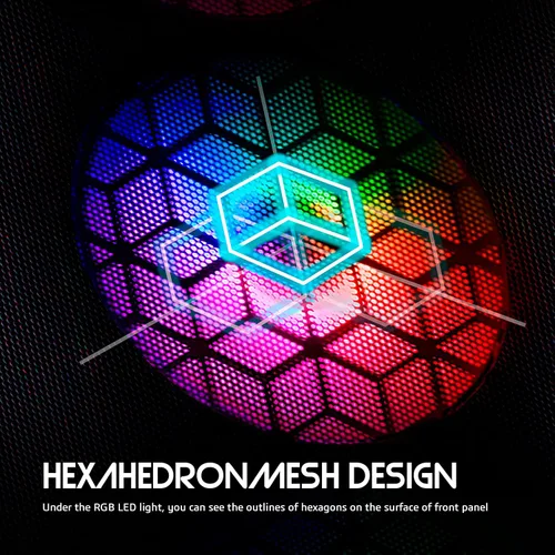 Vista 3 de RAIDMAX X921 Mesh Airflow ATX Mid Tower Gaming PC Case, 6 ventiladores de color RGB estáticos de 4.724 in preinstalados, panel lateral de vidrio