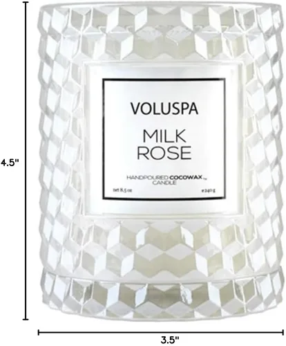 Vista 4 de Voluspa Vela de cristal texturizado Cloche Milk Rose, 8.5 onzas, tiempo de combustión de 55 horas, cera de coco para combustión limpia, hecha a mano