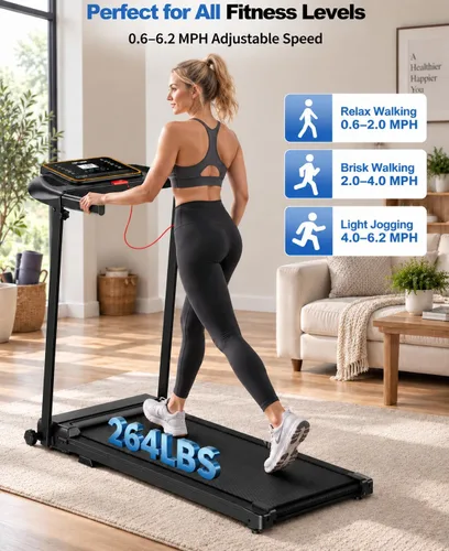Vista 4 de Treadmills for Home Walking Pad - Foldable Treadmill Under Desk with Handle Bar 0.6-6.2 MPH Caminadora Eléctrica para casa Compact Running Machine D