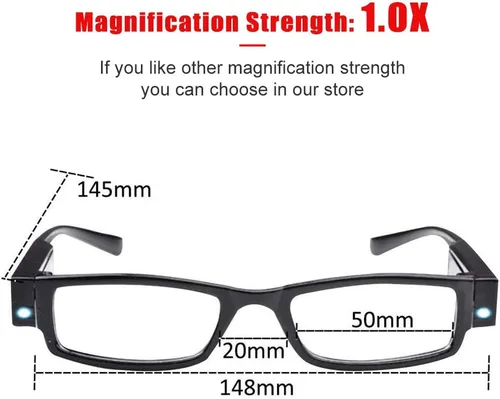 Vista 4 de Lectores LED brillantes con luces, lupa iluminada, lector nocturno, lentes compactos de marco completo, visión clara, unisex, visión clara, lentes