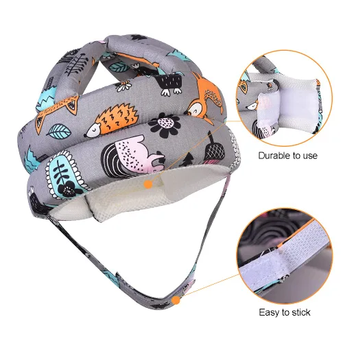 Vista 2 de Casco ajustable para bebé, ligero y suave, ideal para que el bebé aprenda a caminar y gatear. Bosque, gris