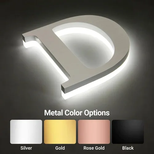 Vista 5 de Letreros de canal retroiluminados LED personalizados para negocios, letras de canal invertido personalizadas en 3D, letreros de logotipo de negocios