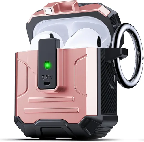 Vista 45 de DASFOND - Funda de armadura para AirPods de 2ª y 1ª generación, carcasa de cuerpo completo de grado militar a prueba de golpes, soporte de carga
