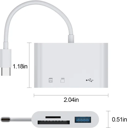 Vista 7 de Lector de tarjetas SD 3 en 1 USB C, adaptador de tarjeta SD, lector de tarjetas de memoria compatible con Micro SD/SD/SDHC/SDXC para iPhone MacBook