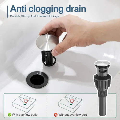 Vista 4 de GENBONS Grifos de Baño, Grifo de Fregadero de Baño de Un Solo Agujero Níquel Cepillado, Grifo Moderno de Fregadero de Tocador de Una Sola Manija, 1