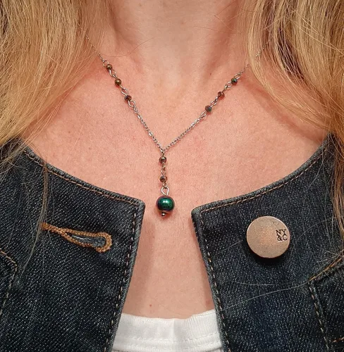 Vista 3 de Crystal Bead Rainbow Hematite Y Shaped Lariat Necklace Non-Tarnish Steel Chain