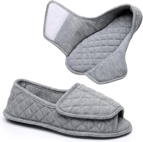 Vista 29 de Git-up -Pantuflas para mujer con diabetes/artritis/edema, cierre ajustable, espuma viscoelástica, punta abierta, extra ancha