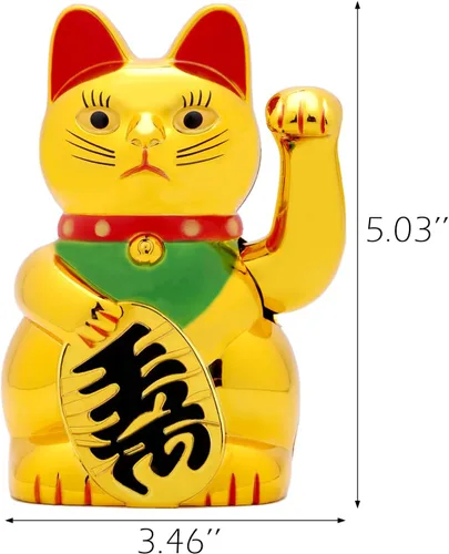 Vista 2 de IBWell Maneki Neko Lucky Cat,Fengshui - Brazo agitador de gato con pilas para dinero de fortuna y buena suerte (5 pulgadas)