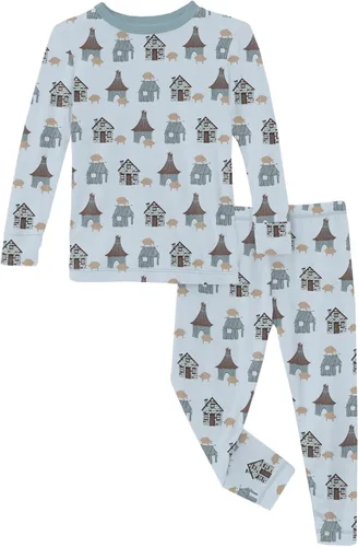 Vista 150 de KicKee Pants Conjunto de pijama de manga larga con estampado de piezas