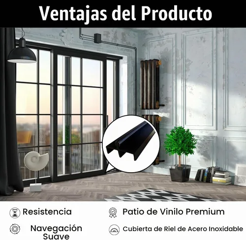 Vista 4 de KC Hardware - Riel de puerta corrediza de vinilo de alta calidad con cubierta de acero inoxidable, ideal para puertas de vidrio y mosquitera Negro