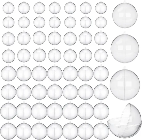 Vista 5 de Macarrie 60 bolas de adornos transparentes rellenables de Navidad, bolas de adorno rellenables de plástico transparente para el hogar, manualidades
