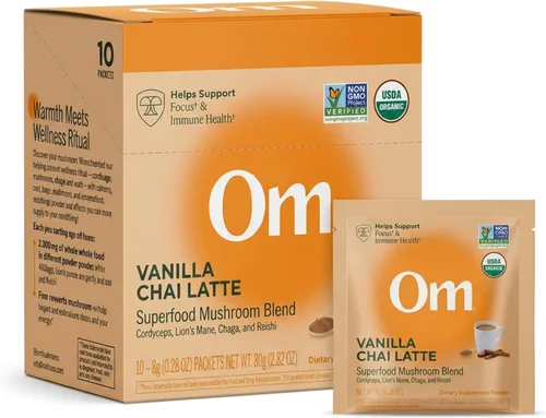 Vista 11 de Om Mushroom Superfood Mezcla de café en polvo de hongos, porción única, 10 unidades, granos arábica orgánicos, melena de león, cordyceps, cola