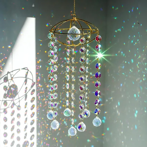 Vista 10 de Atrapasueños de Cristal para Ventana Colgante Campanilla de Viento Jardín Porche Hogar Boda Fiesta Fabricante de Arco Iris Perlas de Cristal