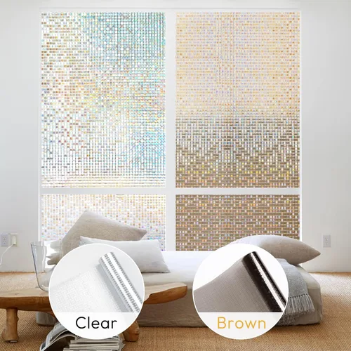Vista 7 de rabbitgoo Película de privacidad para ventana con diseño de vidrio emplomado, película decorativa de arcoíris en mosaico, tinte estático removible