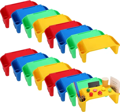 Vista 11 de Kisston 12 piezas de escritorio de regazo para niños, bandeja a granel, mesa de regazo, mesa de cama, escritorio de plástico con espacio