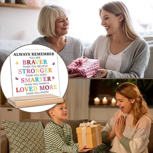 Vista 3 de Regalos inspiradores para hija, hijo, amigos y familia, placa acrílica con mensaje "Always Remember You Are Braver", placa motivadora con citas