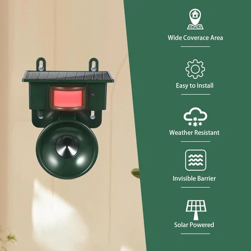 Vista 6 de Repelente ultrasónico de pájaros mejorado 2026 alimentado por energía solar IP65 activado por movimiento IP65 disuasorio para exteriores