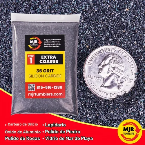 Vista 2 de Vaso de roca de carburo de silicio de grano 36, grano extra grueso para pulir rocas etapa 1, compuesto de pulido de piedra de 1 libra para vasos