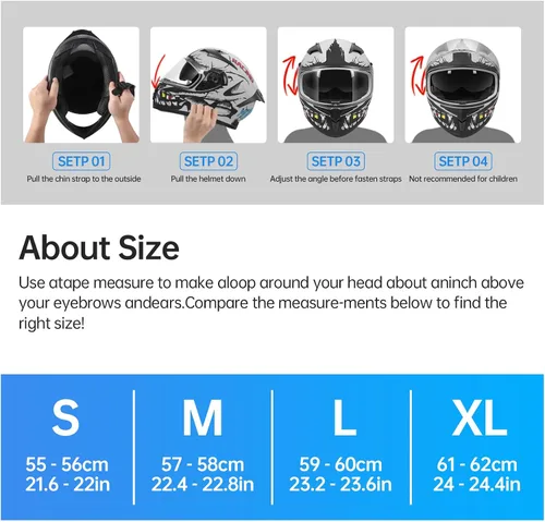 Vista 7 de Casco de Motociclista de Cara Completa Certificado DOT – Cáscara Ligera de ABS, Modelo de Bicicleta de Calle con Protector Solar y Visera