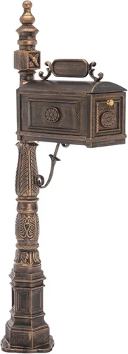Vista 7 de Buzón decorativo moderno de Barcelona con poste, buzón de aluminio fundido resistente Stratford para exterior, buzón grande bronce