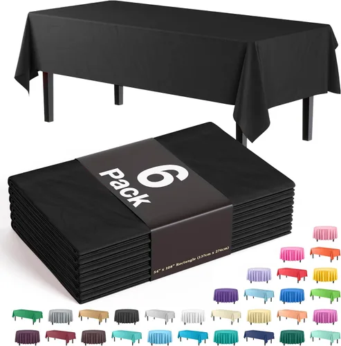 Vista 63 de Party Solids Paquete de 6 manteles de plástico prémium de 54 pulgadas x 108 pulgadas. Cubierta de mesa rectangular de plástico - Aqua