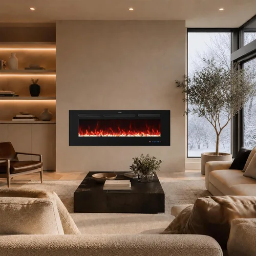 Vista 7 de Insertos de chimenea eléctrica de 48 pulgadas, chimenea eléctrica empotrada y de pared, chimenea lineal con termostato, pantalla táctil y control