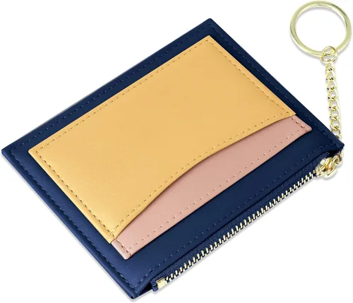 Vista 10 de URAQT Cartera para tarjetas de crédito, cartera minimalista de cuero delgado con cremallera, mini protector de tarjeta de crédito, llavero bolsillo