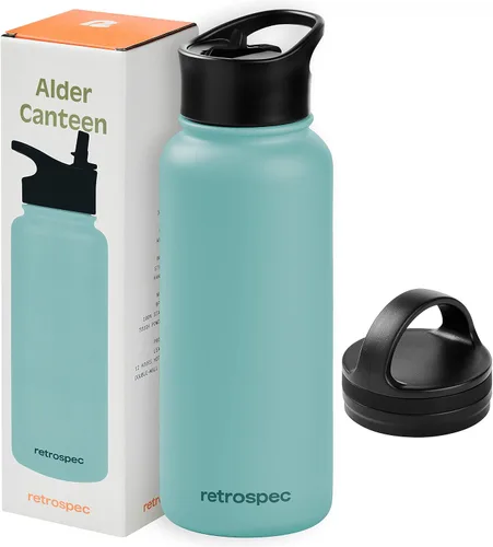Vista 8 de Retrospec Botella de agua aislada de aliso con tapa de popote y tapa de asa, termo de acero inoxidable con boca ancha de doble pared aislada al