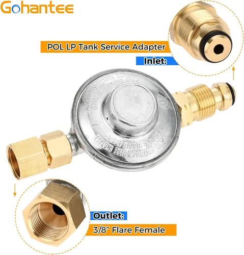 Vista 4 de POL - Regulador de baja presión de propano con 3/8 pulgadas hembra Flare 1/2 pulgadas NPT hembra 3/8 pulgadas macho NPT 1/4 pulgadas NPT adaptador