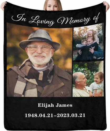Vista 29 de LOSARON Mantas conmemorativas personalizadas con fotos por pérdida de madre, papá, abuela en el cielo en memoria amorosa de flores rojas, 6 fotos