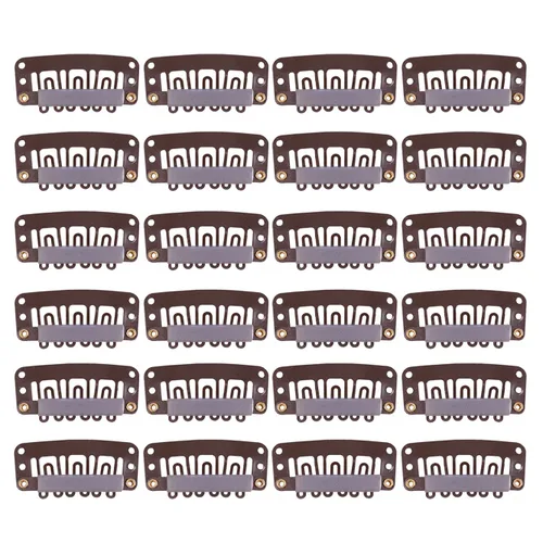 Vista 15 de YANTAISIYU 24 unids/1.102 in 8 dientes Metal peluca clips con goma Snap Clips para peluca Hairpiece Hair Extension Accesorios (negro)