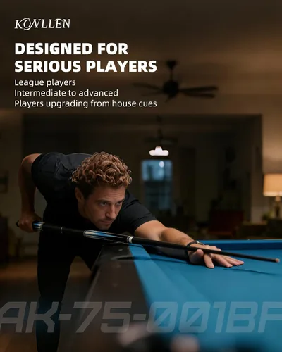 Vista 7 de KONLLEN Carbon Fiber Pool Cue Hand-Inlaid Design Low Deflection 58 Inch Azul-0.5 in