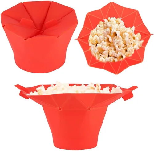 Vista 3 de Cuenco de palomitas de maíz, popcorn popcorn poppoppop, rojo, plegable, para microondas, para hacer palomitas de maíz, máquina de hacer palomitas
