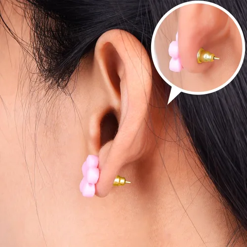 Vista 5 de Outus 100 pendientes de acero inoxidable con forma de bala de embrague y pendientes en blanco (dorado)