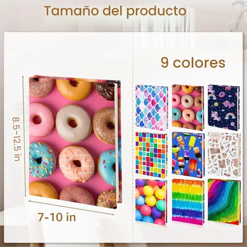 Vista 3 de Teling Paquete de 9 fundas elásticas para libros, fundas de tela jumbo para libros de texto de tapa dura, reutilizables, lavables, suministros