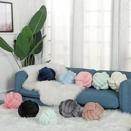 Vista 4 de Almohada de nudo de bola redonda, cojines de almohada de felpa para decoración de habitación de niños, juguete calmante para aliviar el estrés Rosa