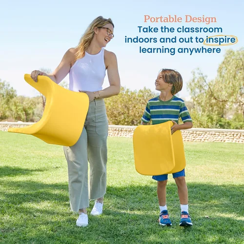 Vista 2 de ECR4Kids Asiento Wave, altura del asiento de 14 a 15.1 pulgadas, taburete tipo percha, amarillo, paquete de 2