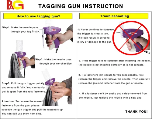 Vista 4 de PAG Pistola de etiquetado estándar para ropa con 5 agujas y 2000 sujetadores de púas de 2 pulgadas, morado