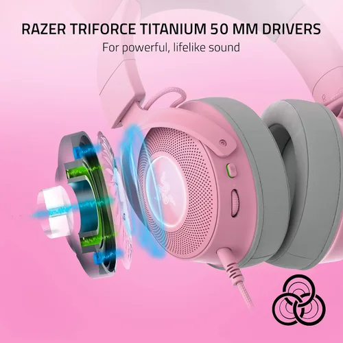 Vista 5 de Razer Kraken Kitty V2 Pro - Auriculares RGB con cable, orejas intercambiables (gatito, oso, conejo) - Iluminación reactiva de flujo - Micrófono