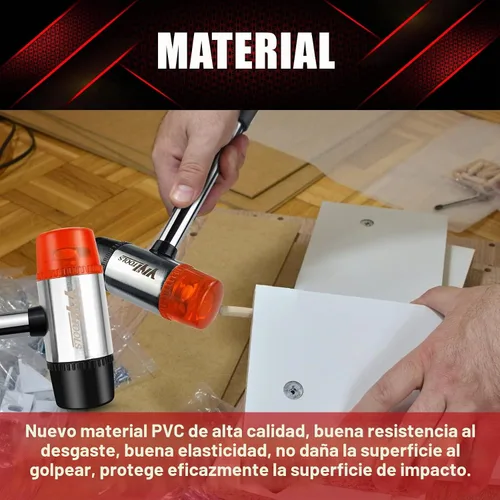 Vista 6 de YIYITOOLS Mazo suave de doble cara, martillo, joyería, madera, instalación de pisos, sin chispas, golpe y mango de plástico – 35 mm, rojo y negro