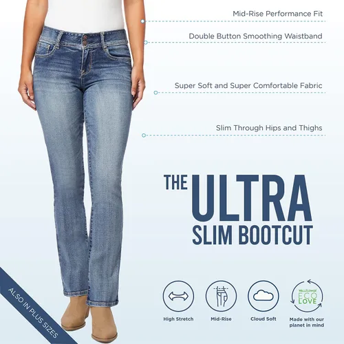 Vista 4 de WallFlower Jeans ultra delgados para mujer, corte de bota, tiro medio, Insta Soft Juniors Jeans