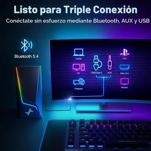 Vista 5 de Nylavee Altavoces de computadora con subwoofer, altavoces de PC 2.1 Negro