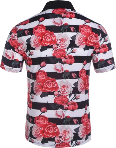 Vista 3 de Daupanzees Camisa polo casual de manga corta con estampado floral para hombre