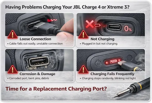 Vista 2 de Puerto de carga USB tipo C de repuesto para altavoces Bluetooth JBL Charge 4 y Xtreme 3, paquete de 2 conectores de enchufe de alimentación