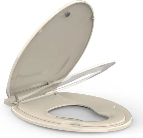 Vista 21 de Asiento de inodoro alargado blanco, asiento de tapa de inodoro de cierre lento para una fácil limpieza y resistente a las manchas