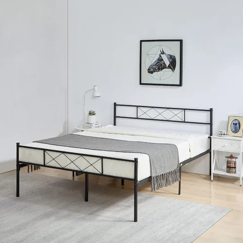 Vista 19 de VECELO - Marco de cama con dosel doble, cabecera vintage con voluta, color negro mate Twin canopy bed frame, Scrollwork metal headboard, Sturdy