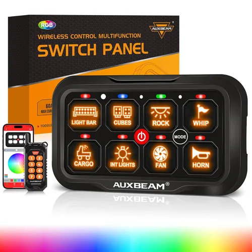 Vista 11 de Auxbeam Panel de interruptores de 6 bandas Bluetooth AR-600 RGB con botón grande, interruptor auxiliar con interruptor de palanca momentáneo