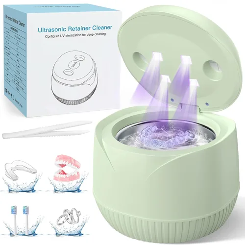 Vista 10 de Máquina limpiadora de retenedores ultrasónicos dentales: Vaina de limpieza dental de 45 kHz con temporizador digital y 6.8 fl oz, limpieza