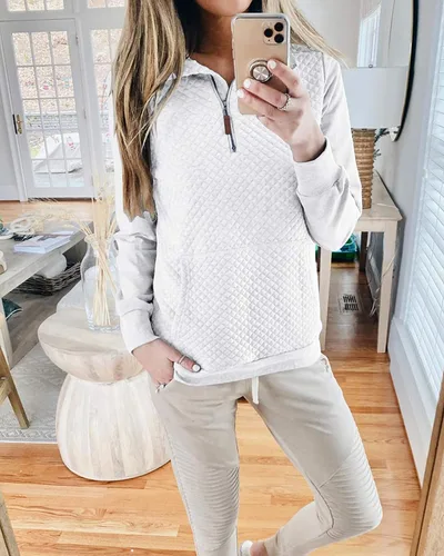 Vista 2 de BTFBM - Sudadera moderna para mujer con patrón acolchado, ligera, con cremallera, de manga larga, sencilla e informal